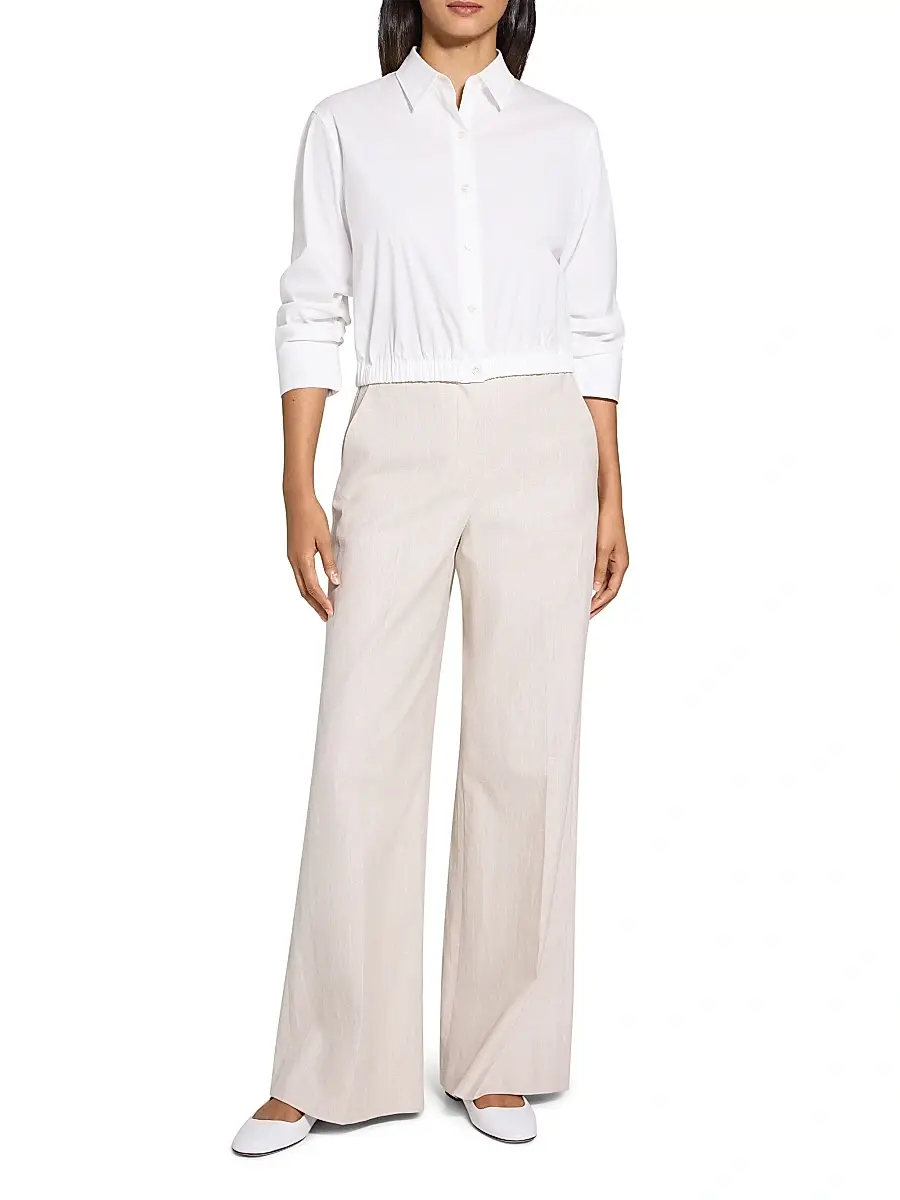 Theory Women's Scrunch Sleeve Button-Front Crop Shirt | Thumbnail 2