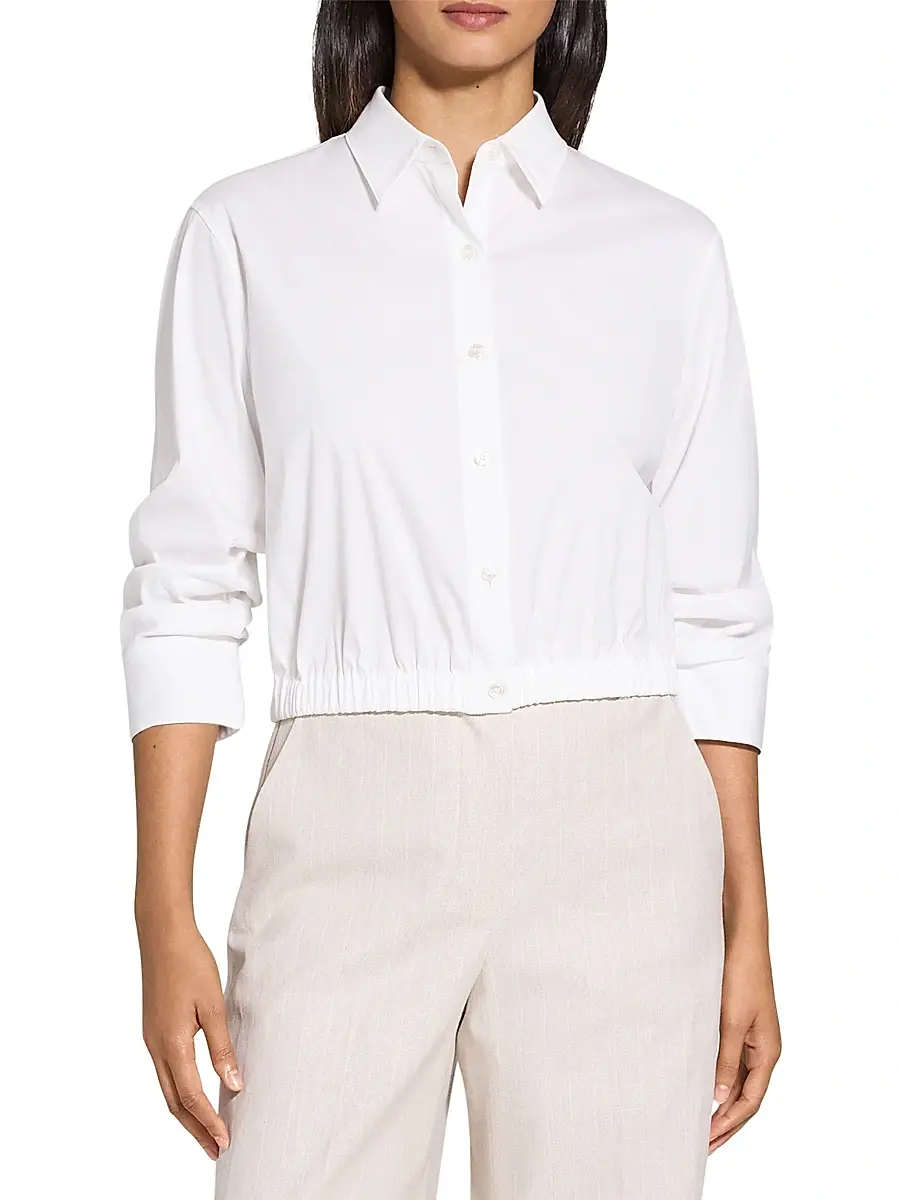 Theory Women's Scrunch Sleeve Button-Front Crop Shirt | Thumbnail 3
