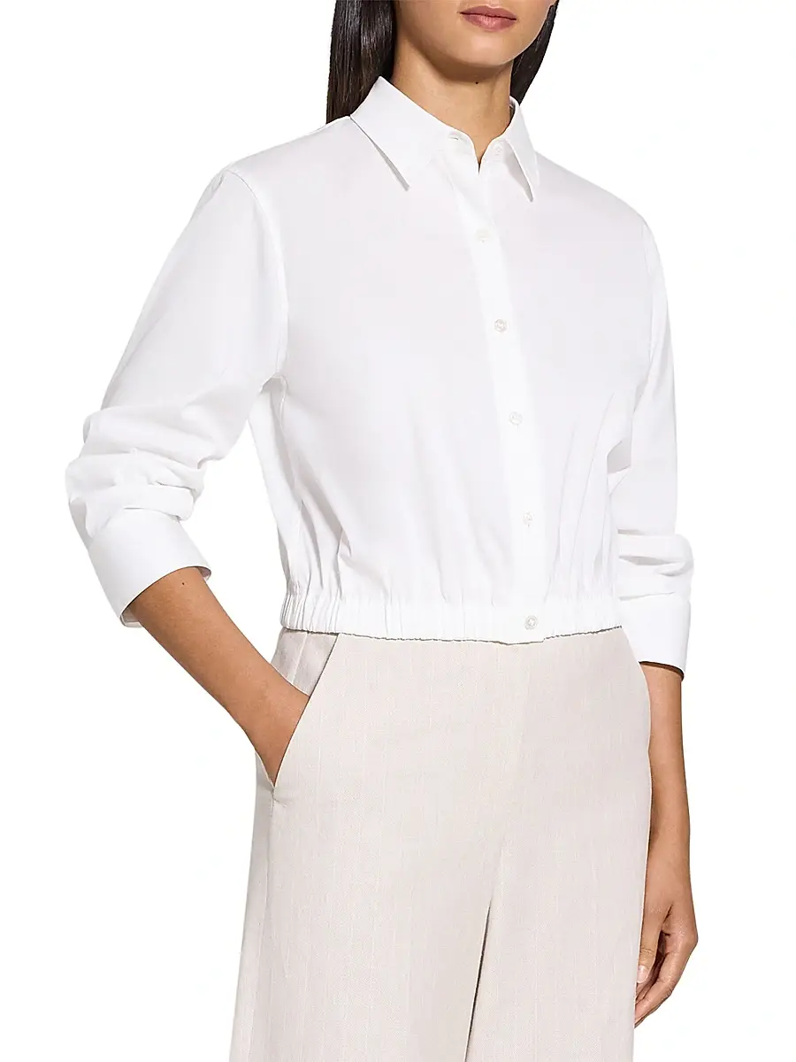 Theory Women's Scrunch Sleeve Button-Front Crop Shirt | Thumbnail 4