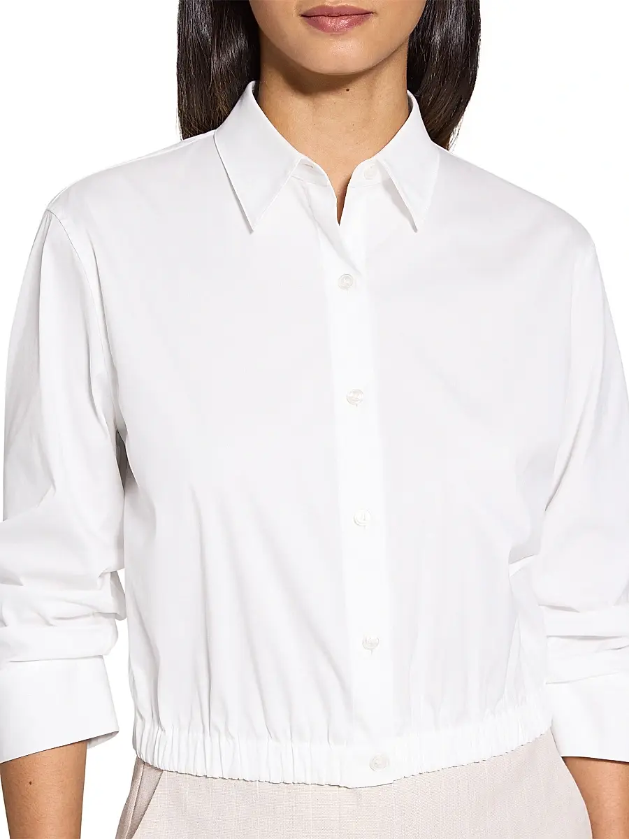 Theory Women's Scrunch Sleeve Button-Front Crop Shirt | Thumbnail 5
