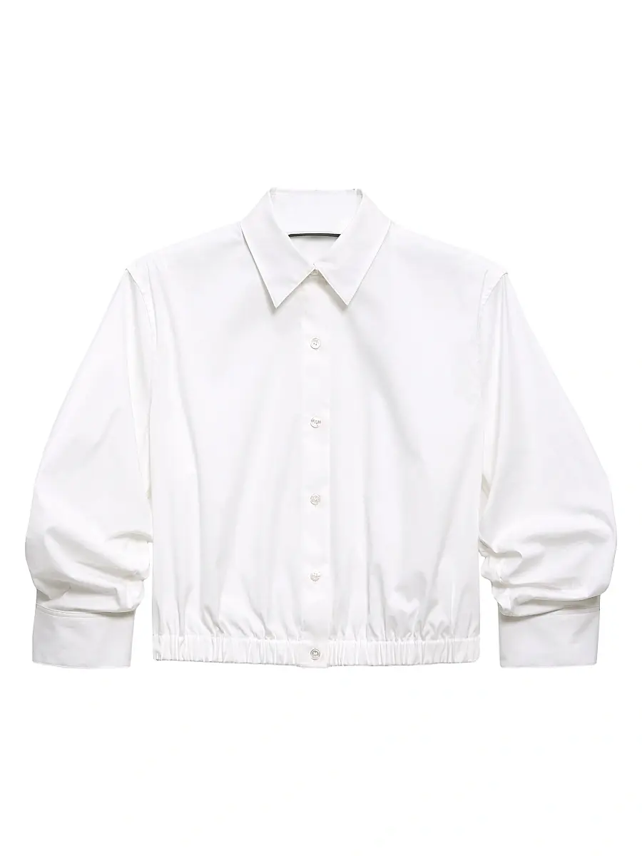 Theory Women's Scrunch Sleeve Button-Front Crop Shirt