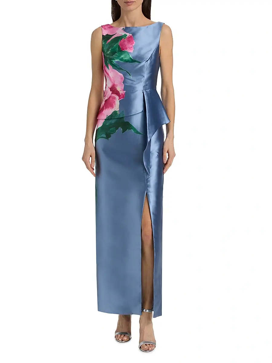 Kay Unger Women's Luciana Satin Floral Column Gown | Thumbnail 3 Kay Unger Women's Luciana Satin Floral Column Gown | Thumbnail 3