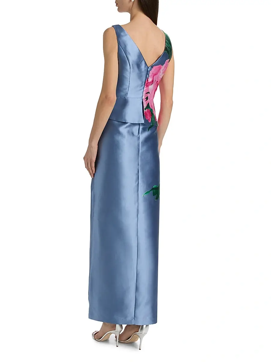 Kay Unger Women's Luciana Satin Floral Column Gown | Thumbnail 5 Kay Unger Women's Luciana Satin Floral Column Gown | Thumbnail 5