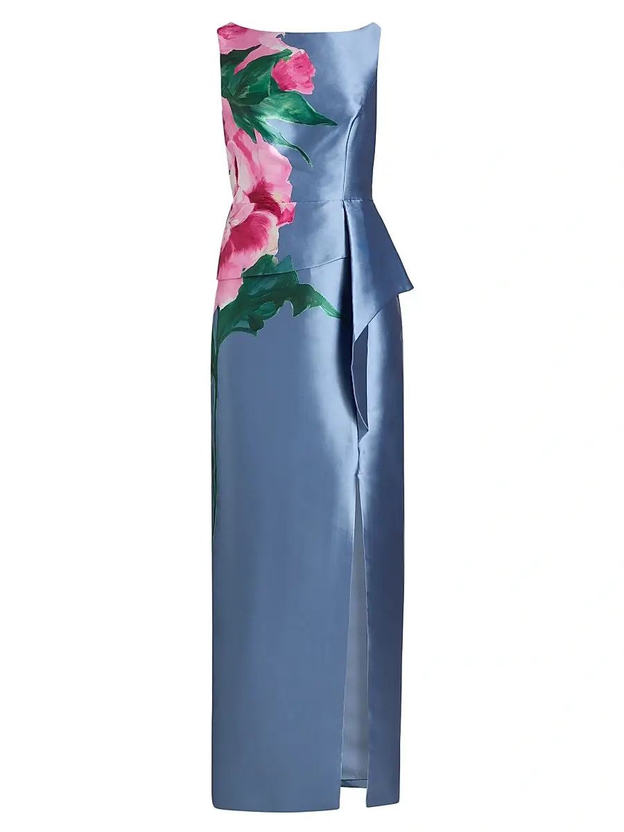 Kay Unger Women's Luciana Satin Floral Column Gown
