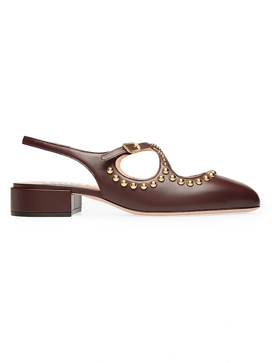 Bally Women's Blariska 30MM Studded Leather Slingback Pumps - Bitter | Image 1 Bally Women's Blariska 30MM Studded Leather Slingback Pumps - Bitter | Image 1