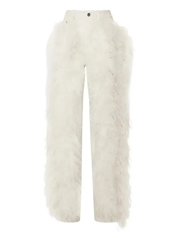Stretch Cotton Twill Denim Pant With Feathers Stretch Cotton Twill Denim Pant With Feathers