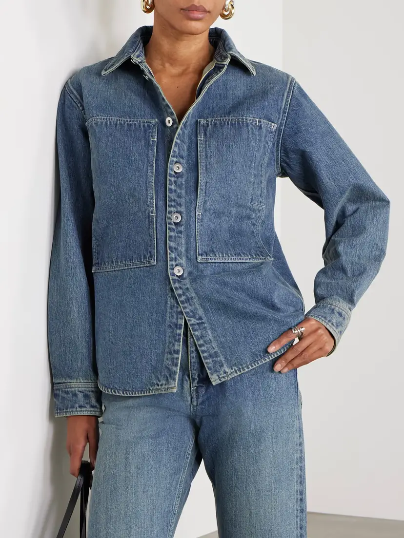 Jil Sander Leather-trimmed Paneled Denim Shirt | Thumbnail 3 Jil Sander Leather-trimmed Paneled Denim Shirt | Thumbnail 3
