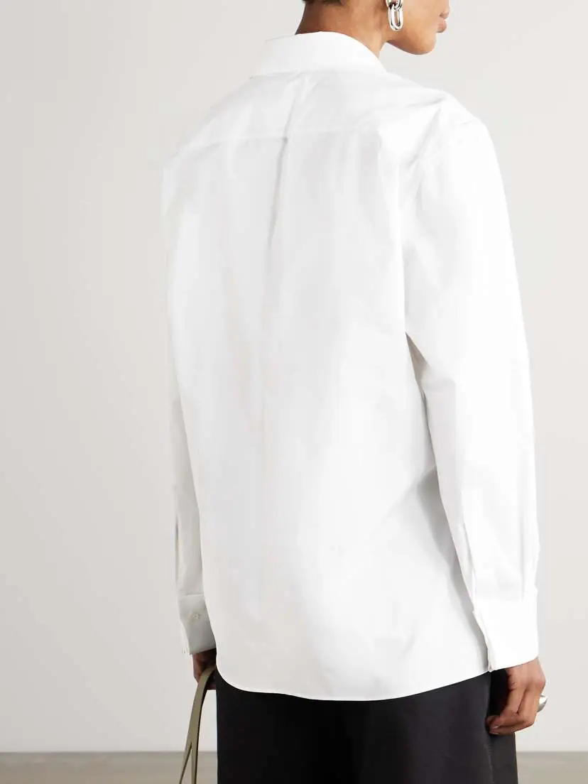 Loewe Wrap-effect Leather-trimmed Cotton-poplin Shirt | Thumbnail 3 Loewe Wrap-effect Leather-trimmed Cotton-poplin Shirt | Thumbnail 3