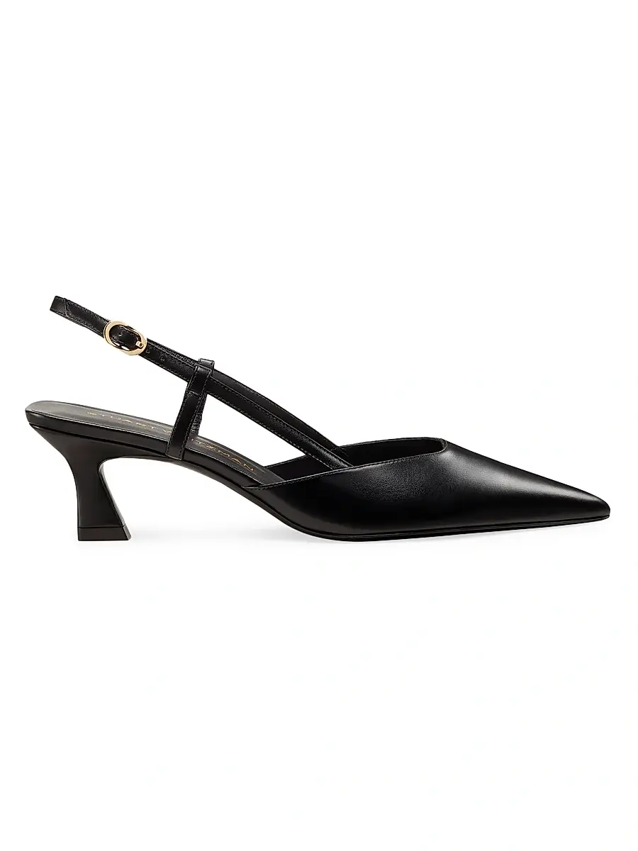 Stuart Weitzman Women's Vinnie 50MM Leather Slingback Pumps - Black | Image 1 Stuart Weitzman Women's Vinnie 50MM Leather Slingback Pumps - Black | Image 1