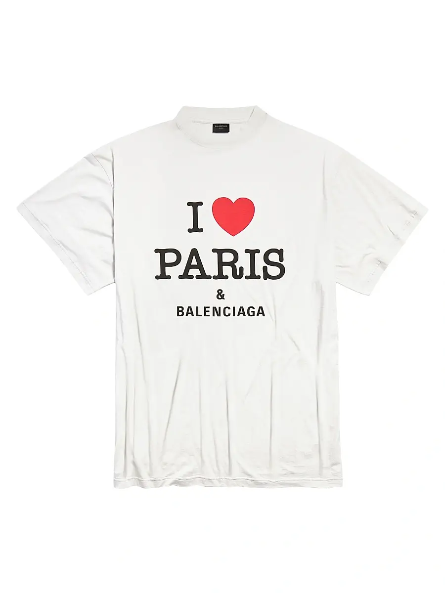 Balenciaga Men's I Love Paris Oversized T-Shirt - White | Image 1 Balenciaga Men's I Love Paris Oversized T-Shirt - White | Image 1