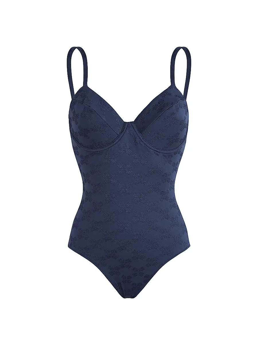 Vilebrequin Women's Turtle Monogram Jacquard One-Piece Swimsuit - Blue Marine Navy | Image 1 Vilebrequin Women's Turtle Monogram Jacquard One-Piece Swimsuit - Blue Marine Navy | Image 1