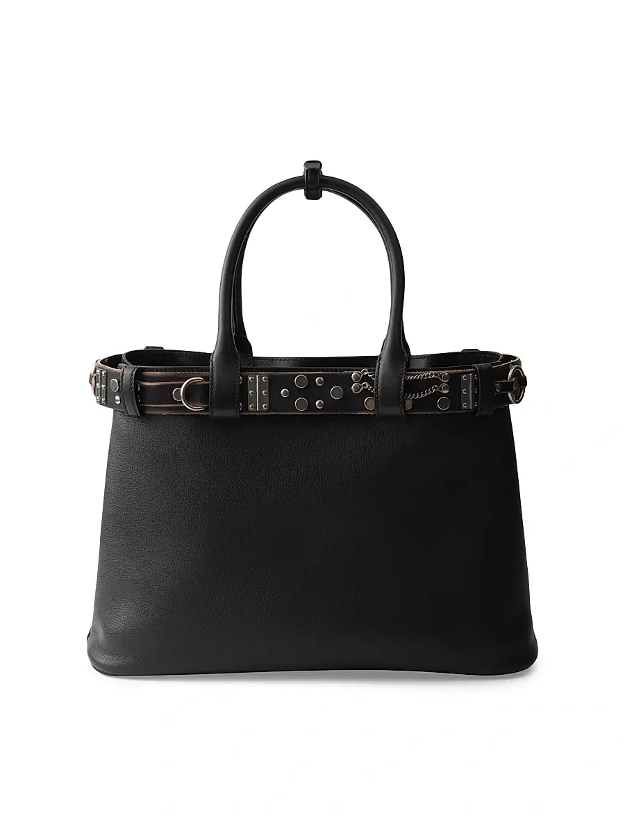 Prada Women's Buckle Leather Bag with Studded Belt - Brown | Thumbnail 4 Prada Women's Buckle Leather Bag with Studded Belt - Brown | Thumbnail 4