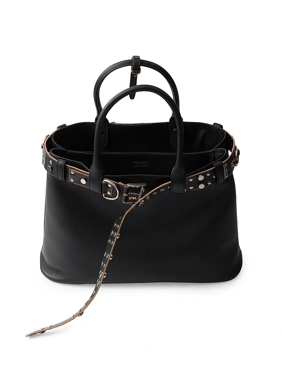 Prada Women's Buckle Leather Bag with Studded Belt - Brown | Thumbnail 5 Prada Women's Buckle Leather Bag with Studded Belt - Brown | Thumbnail 5