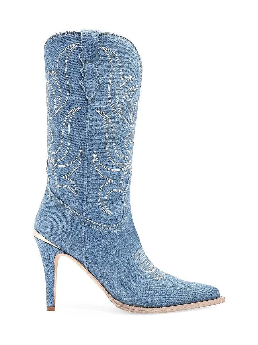 Partlow Women's Cherie 95MM Denim Mid-Calf Boots - Denim | Image 1 Partlow Women's Cherie 95MM Denim Mid-Calf Boots - Denim | Image 1