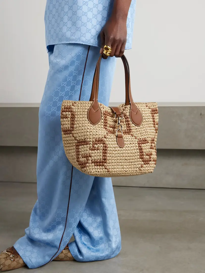 Gucci Leather-trimmed Logo-jacquard Raffia Tote | Thumbnail 2 Gucci Leather-trimmed Logo-jacquard Raffia Tote | Thumbnail 2