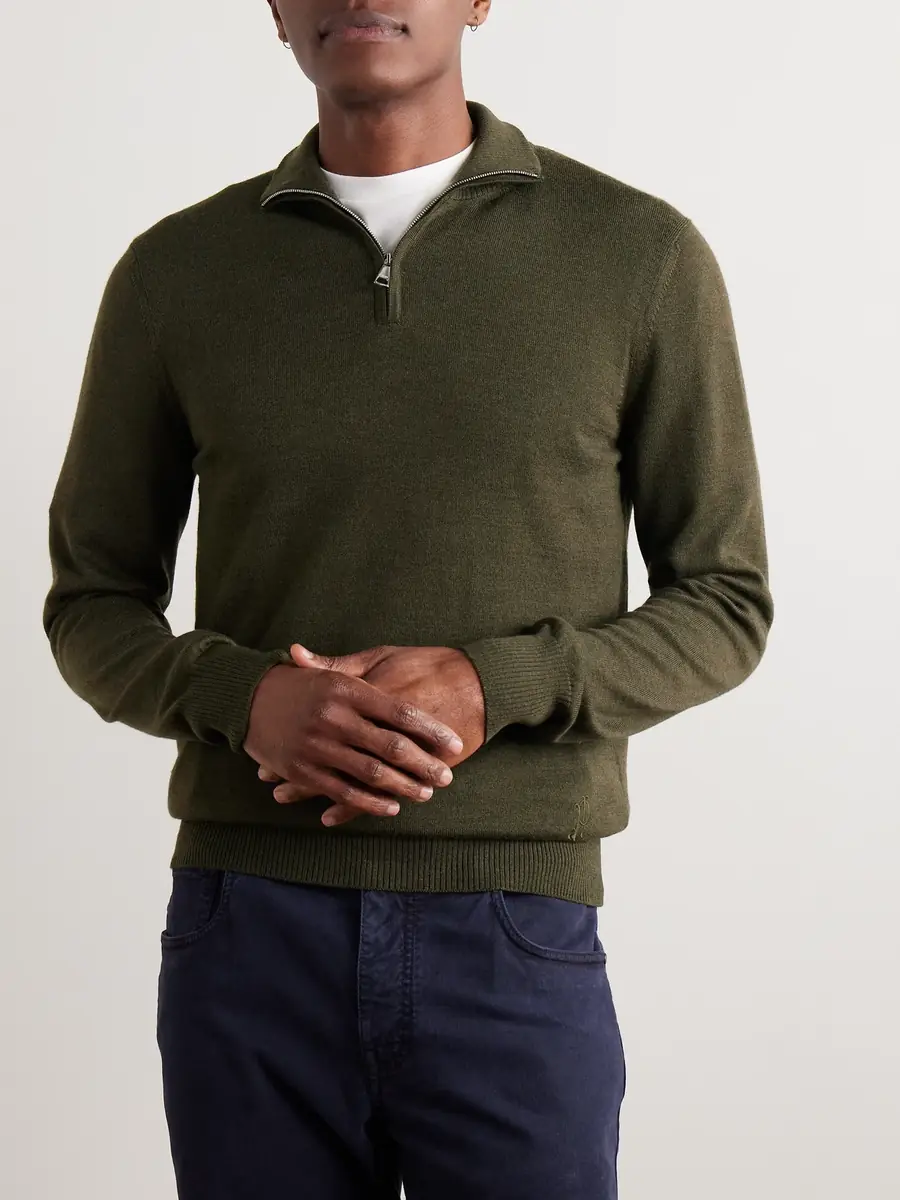 Purdey Linton Logo-Embroidered Wool Half-Zip Sweater - Men | Thumbnail 3 Purdey Linton Logo-Embroidered Wool Half-Zip Sweater - Men | Thumbnail 3