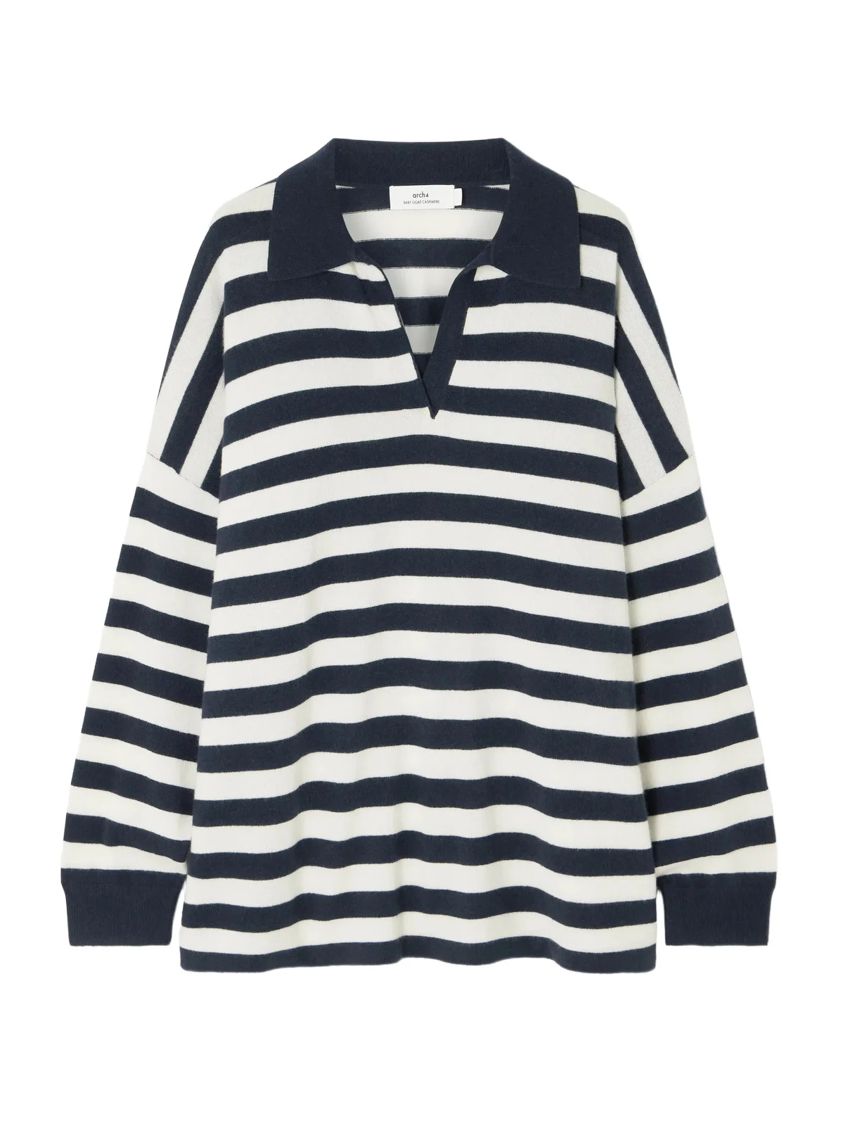Victoria Oversized Striped Cashmere Polo Sweater Victoria Oversized Striped Cashmere Polo Sweater