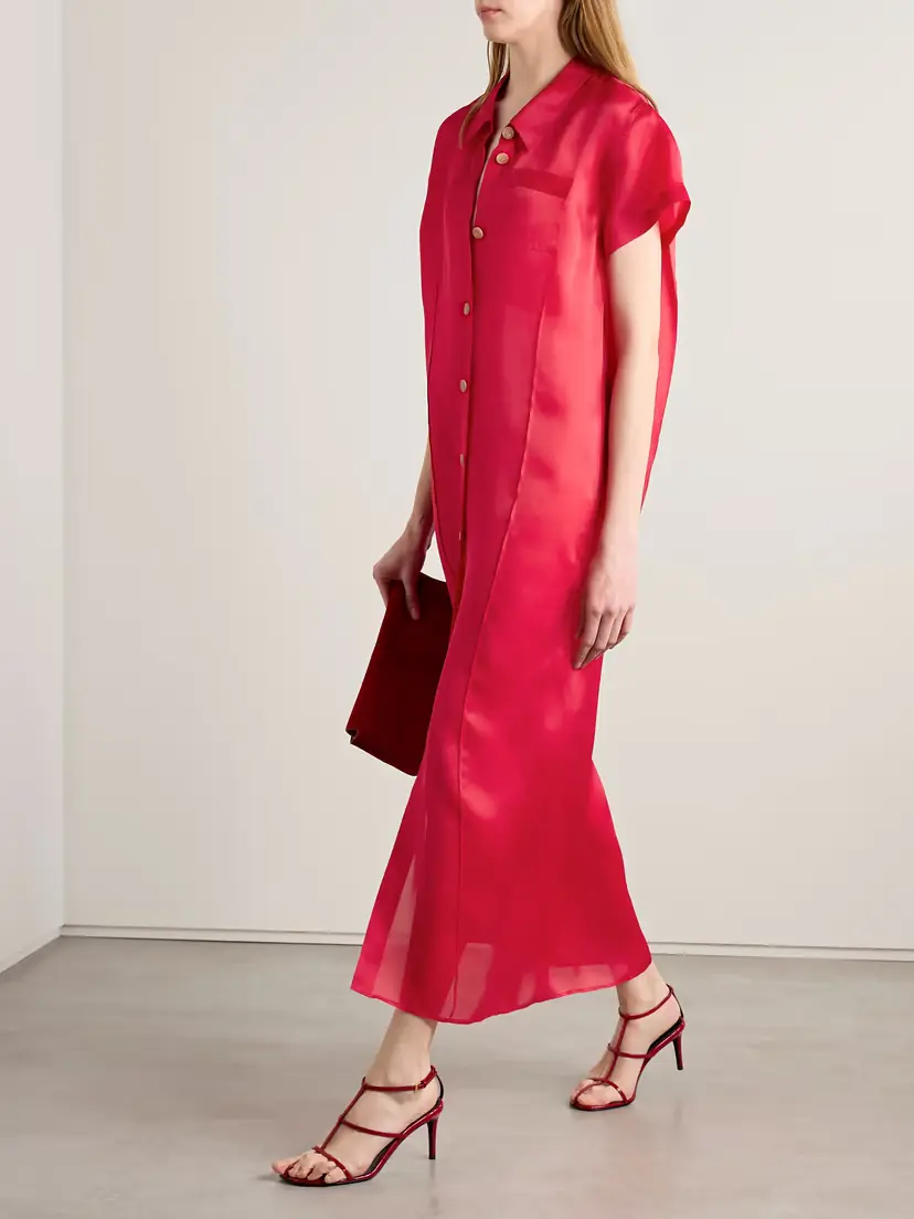 Khaite Effy Silk And Cotton-blend Organza Midi Shirt Dress | Thumbnail 2