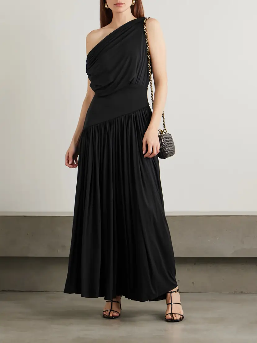 Abadia Gwen One-shoulder Asymmetric Draped Jersey-trimmed Stretch-bamboo Maxi Dress | Thumbnail 2