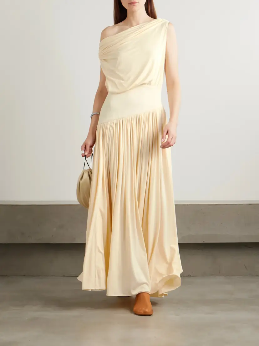Abadia Gwen One-shoulder Asymmetric Draped Jersey-trimmed Stretch-bamboo Maxi Dress | Thumbnail 2 Abadia Gwen One-shoulder Asymmetric Draped Jersey-trimmed Stretch-bamboo Maxi Dress | Thumbnail 2