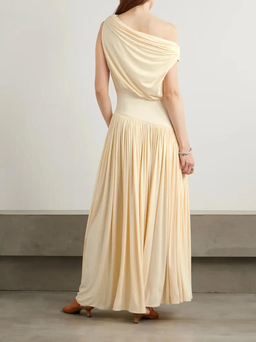 Abadia Gwen One-shoulder Asymmetric Draped Jersey-trimmed Stretch-bamboo Maxi Dress | Thumbnail 3 Abadia Gwen One-shoulder Asymmetric Draped Jersey-trimmed Stretch-bamboo Maxi Dress | Thumbnail 3