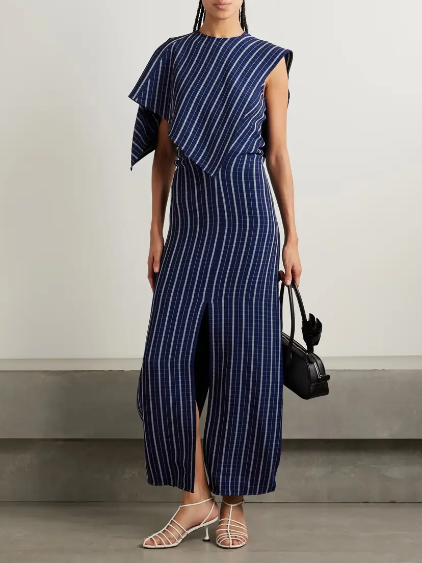 Proenza Schouler Selene Asymmetric Draped Checked Stretch-crepe Maxi Dress | Thumbnail 2 Proenza Schouler Selene Asymmetric Draped Checked Stretch-crepe Maxi Dress | Thumbnail 2
