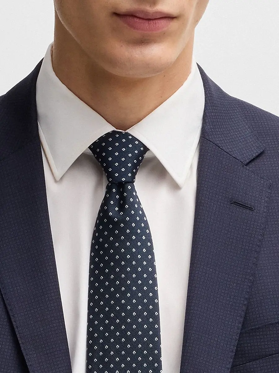 BOSS Men's Silk Blend Tie with Jacquard Woven Pattern - Dark Blue | Thumbnail 5 BOSS Men's Silk Blend Tie with Jacquard Woven Pattern - Dark Blue | Thumbnail 5