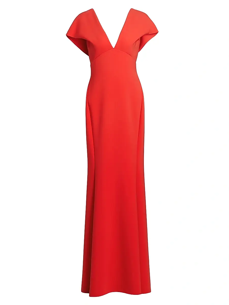 Amsale Women's Crêpe V-Neck Mermaid Gown - Persimmon | Image 1 Amsale Women's Crêpe V-Neck Mermaid Gown - Persimmon | Image 1