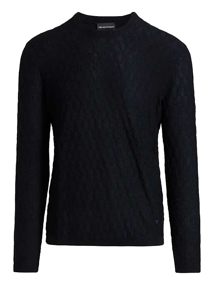 Men's Textured Wool Jacquard Crewneck Sweater Men's Textured Wool Jacquard Crewneck Sweater
