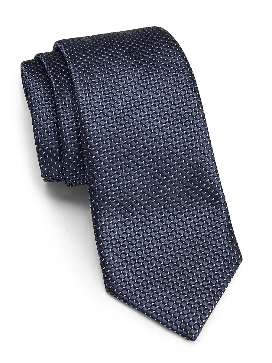 Men's Jacquard Silk-Cotton Tie - Navy Men's Jacquard Silk-Cotton Tie - Navy