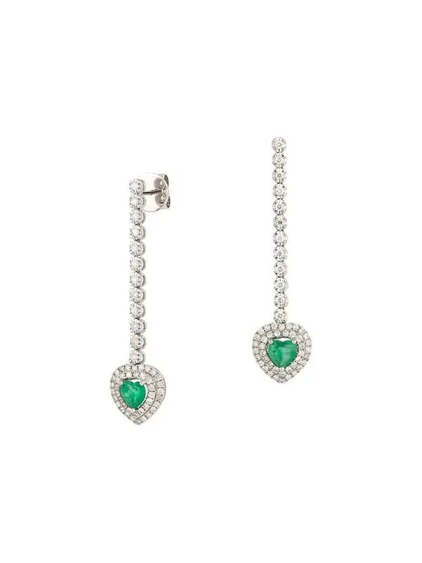 1.85ct Diamdond Dangle Heart Emerald 18K Gold Earringa 1.85ct Diamdond Dangle Heart Emerald 18K Gold Earringa