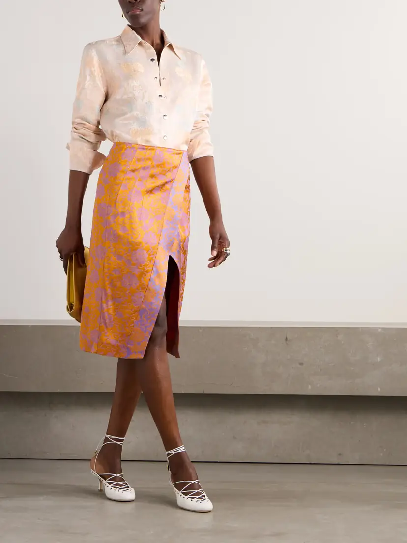 Dries Van Noten Wrap-effect Satin-jacquard Midi Skirt | Thumbnail 2 Dries Van Noten Wrap-effect Satin-jacquard Midi Skirt | Thumbnail 2