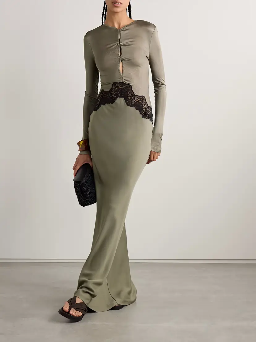 Christopher Esber Cutout Twist-front Lace-trimmed Ribbed-knit And Crepe Gown | Thumbnail 2 Christopher Esber Cutout Twist-front Lace-trimmed Ribbed-knit And Crepe Gown | Thumbnail 2