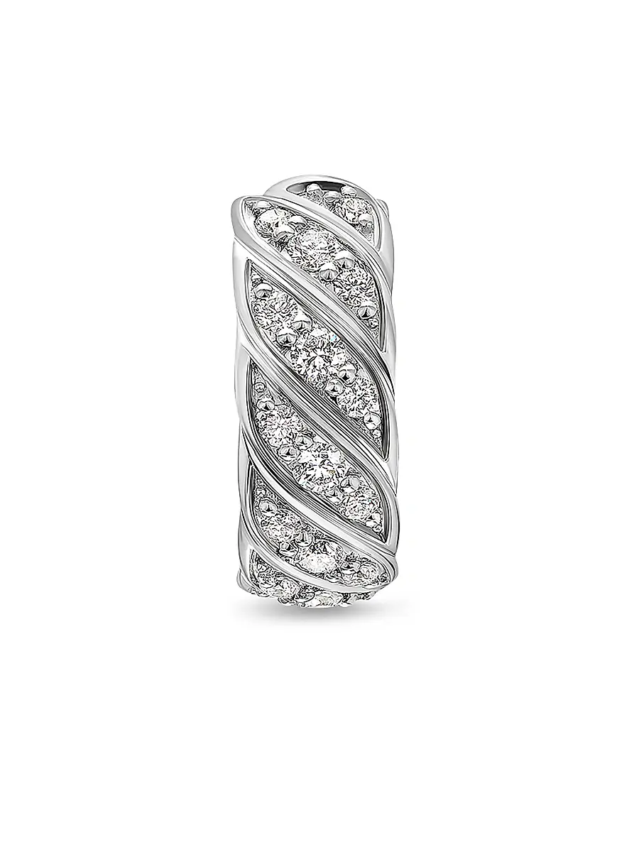 David Yurman Men's Sculpted Cable Hoop Earring in 18K White Gold with Diamonds, 12.8MM - Silver | Thumbnail 3 David Yurman Men's Sculpted Cable Hoop Earring in 18K White Gold with Diamonds, 12.8MM - Silver | Thumbnail 3