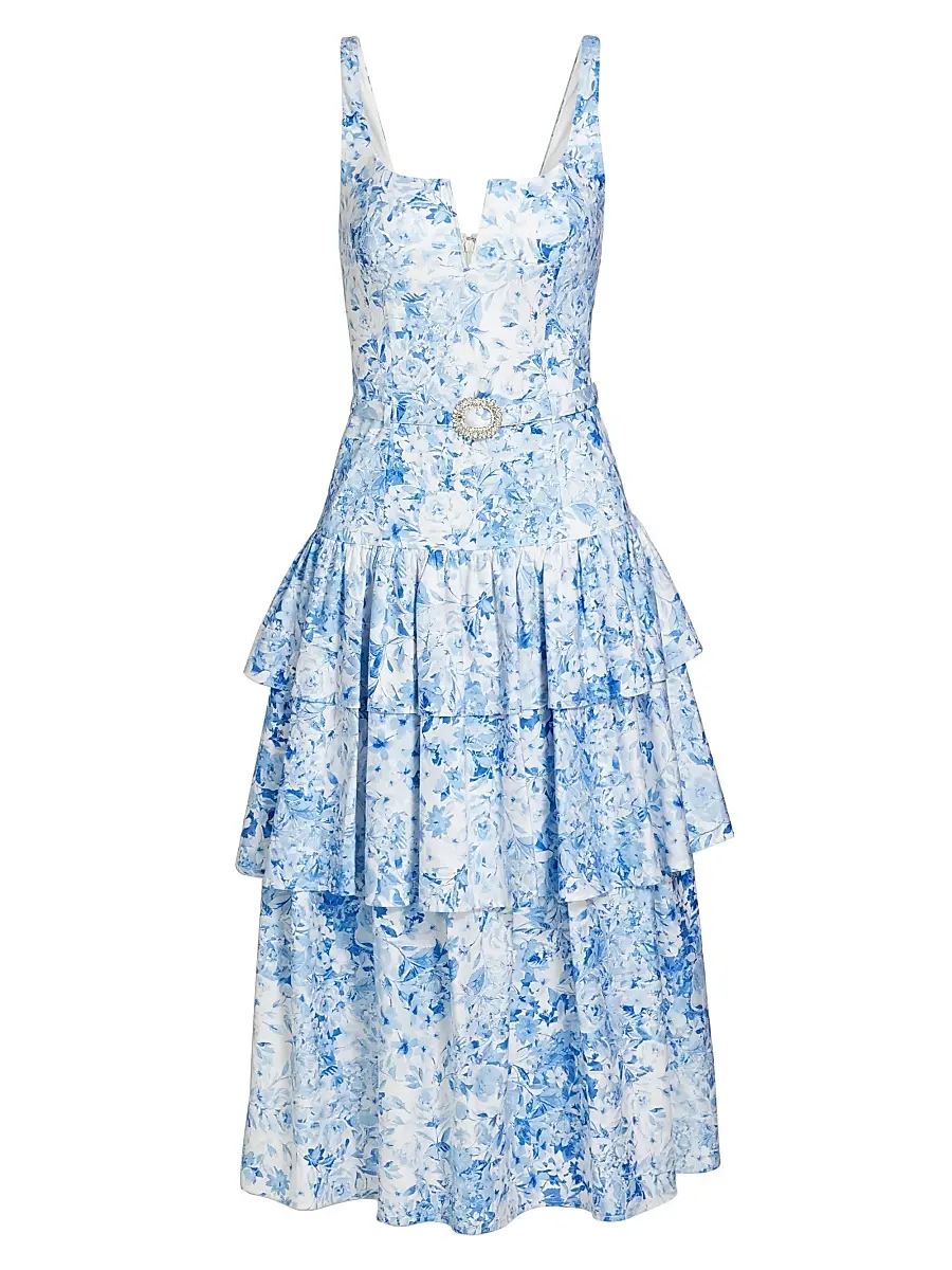 Generation Love Women's Celeste Floral Cotton Poplin Midi-Dress - Zesty Floral White Blue | Image 1 Generation Love Women's Celeste Floral Cotton Poplin Midi-Dress - Zesty Floral White Blue | Image 1