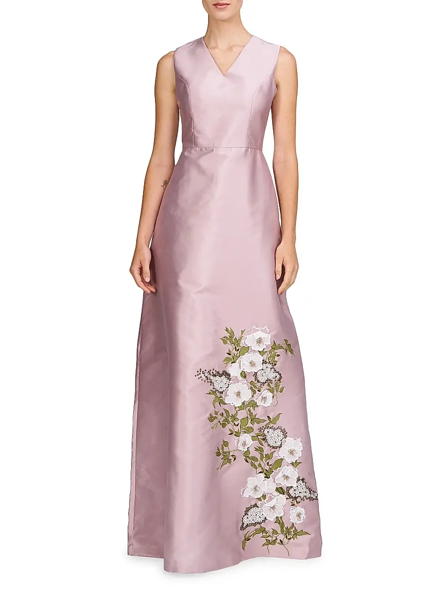Kay Unger Women's Aurelia Floral Satin Gown | Thumbnail 2 Kay Unger Women's Aurelia Floral Satin Gown | Thumbnail 2