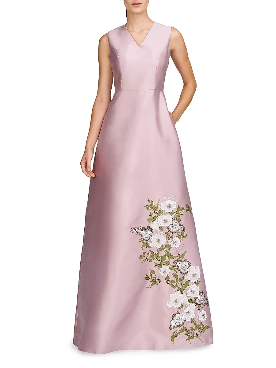 Kay Unger Women's Aurelia Floral Satin Gown | Thumbnail 3 Kay Unger Women's Aurelia Floral Satin Gown | Thumbnail 3