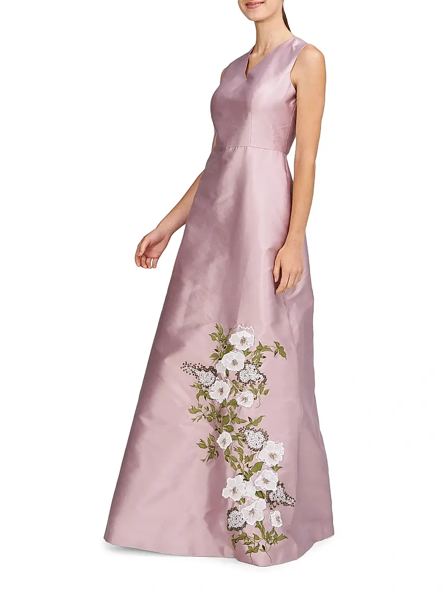 Kay Unger Women's Aurelia Floral Satin Gown | Thumbnail 4 Kay Unger Women's Aurelia Floral Satin Gown | Thumbnail 4