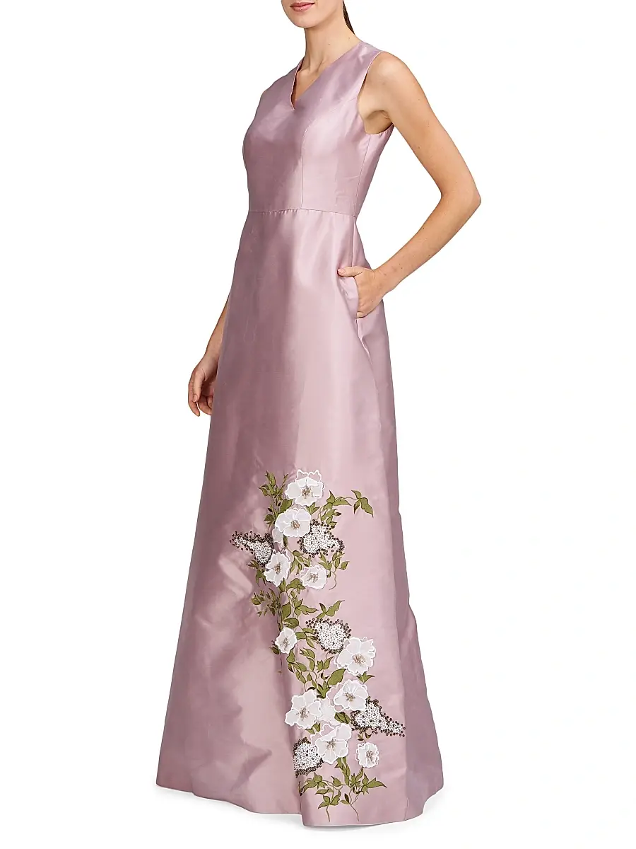 Kay Unger Women's Aurelia Floral Satin Gown | Thumbnail 5 Kay Unger Women's Aurelia Floral Satin Gown | Thumbnail 5