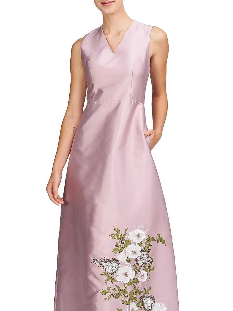 Kay Unger Women's Aurelia Floral Satin Gown | Thumbnail 7 Kay Unger Women's Aurelia Floral Satin Gown | Thumbnail 7