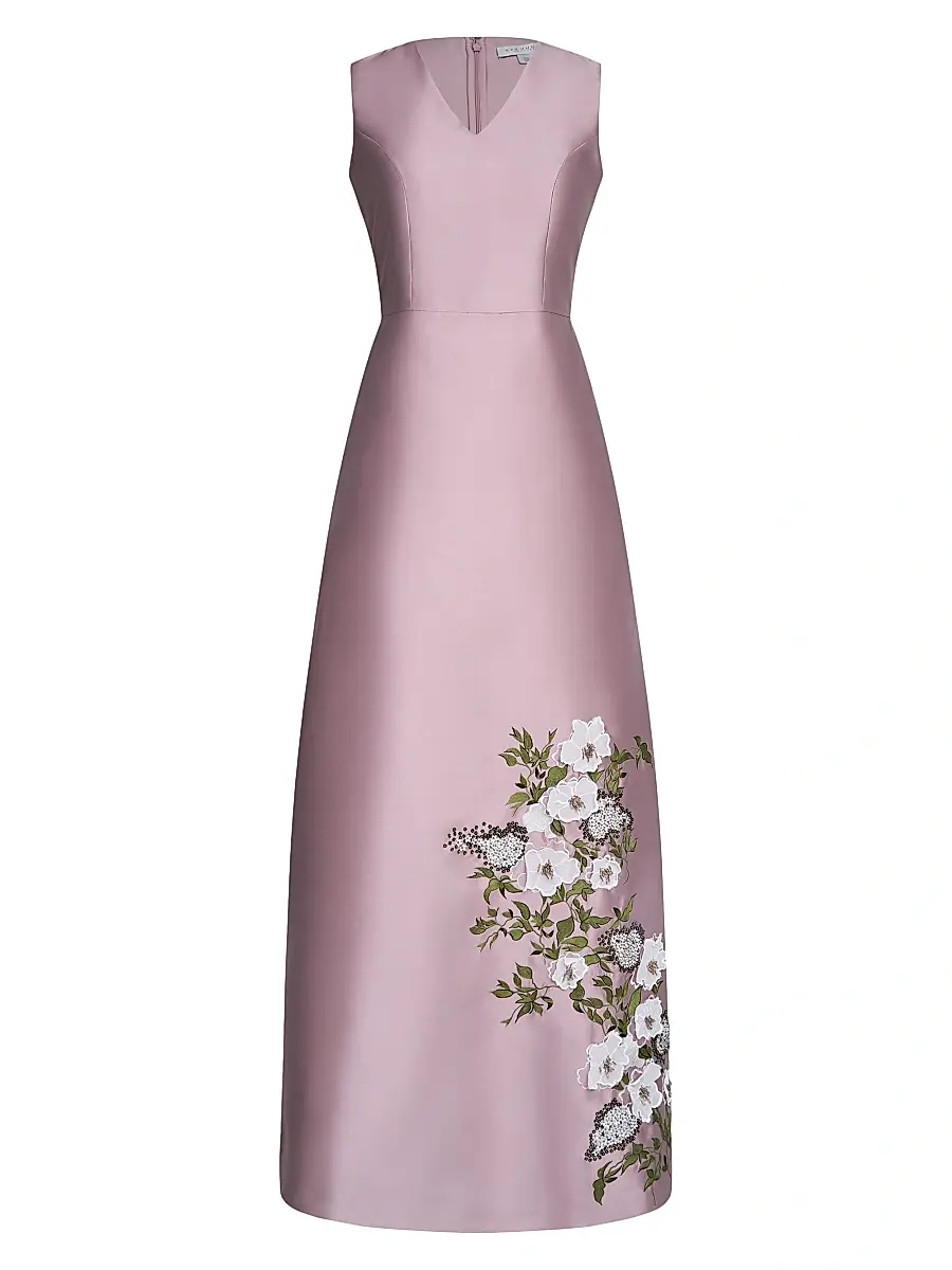 Kay Unger Women's Aurelia Floral Satin Gown - Wood Rose | Image 1 Kay Unger Women's Aurelia Floral Satin Gown - Wood Rose | Image 1