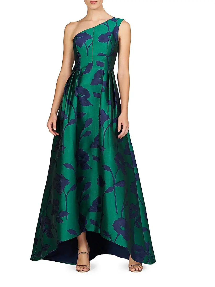 Kay Unger Women's Tiara Floral Jacqaurd One-Shoulder Gown | Thumbnail 2 Kay Unger Women's Tiara Floral Jacqaurd One-Shoulder Gown | Thumbnail 2