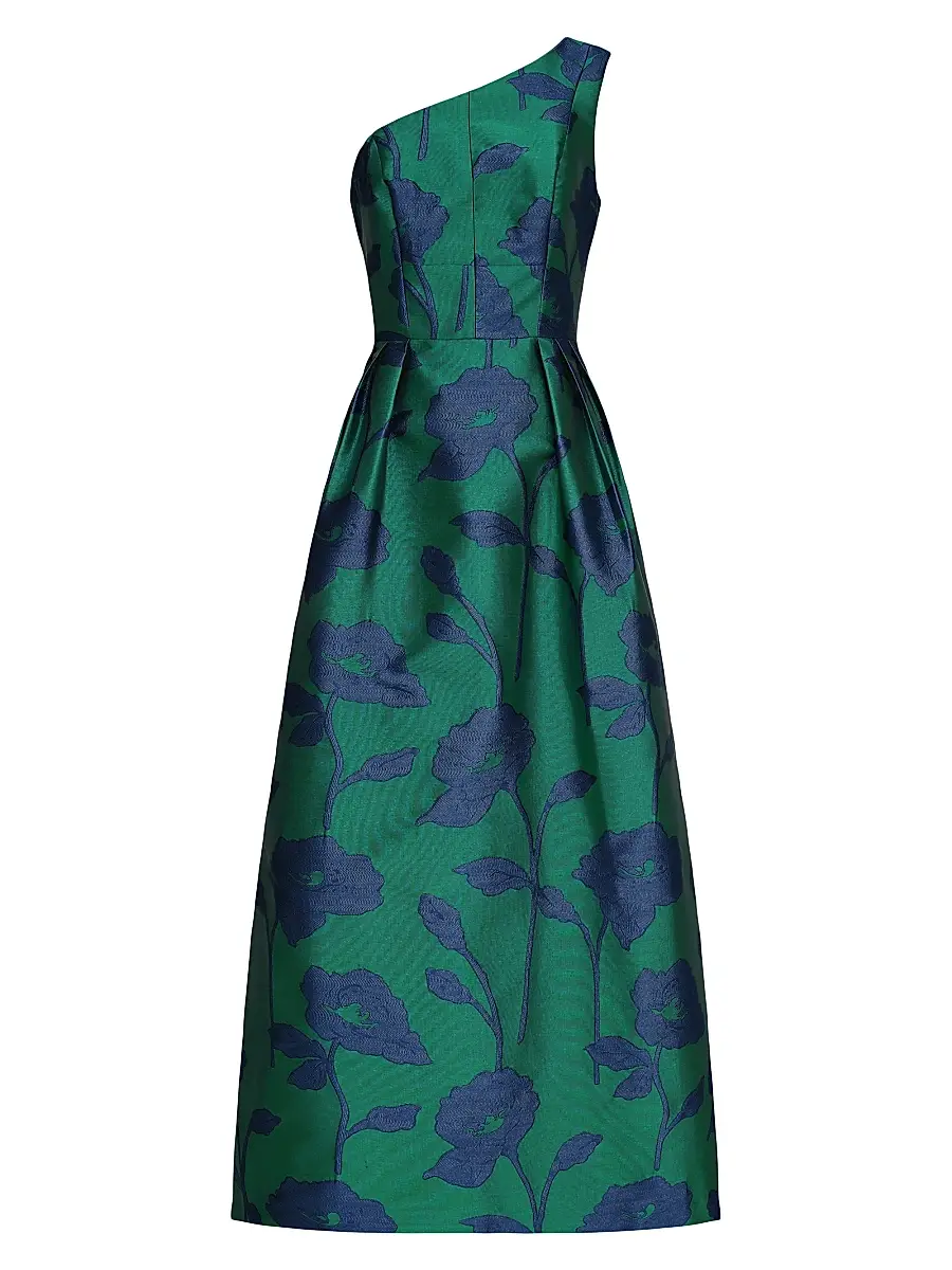 Kay Unger Women's Tiara Floral Jacqaurd One-Shoulder Gown