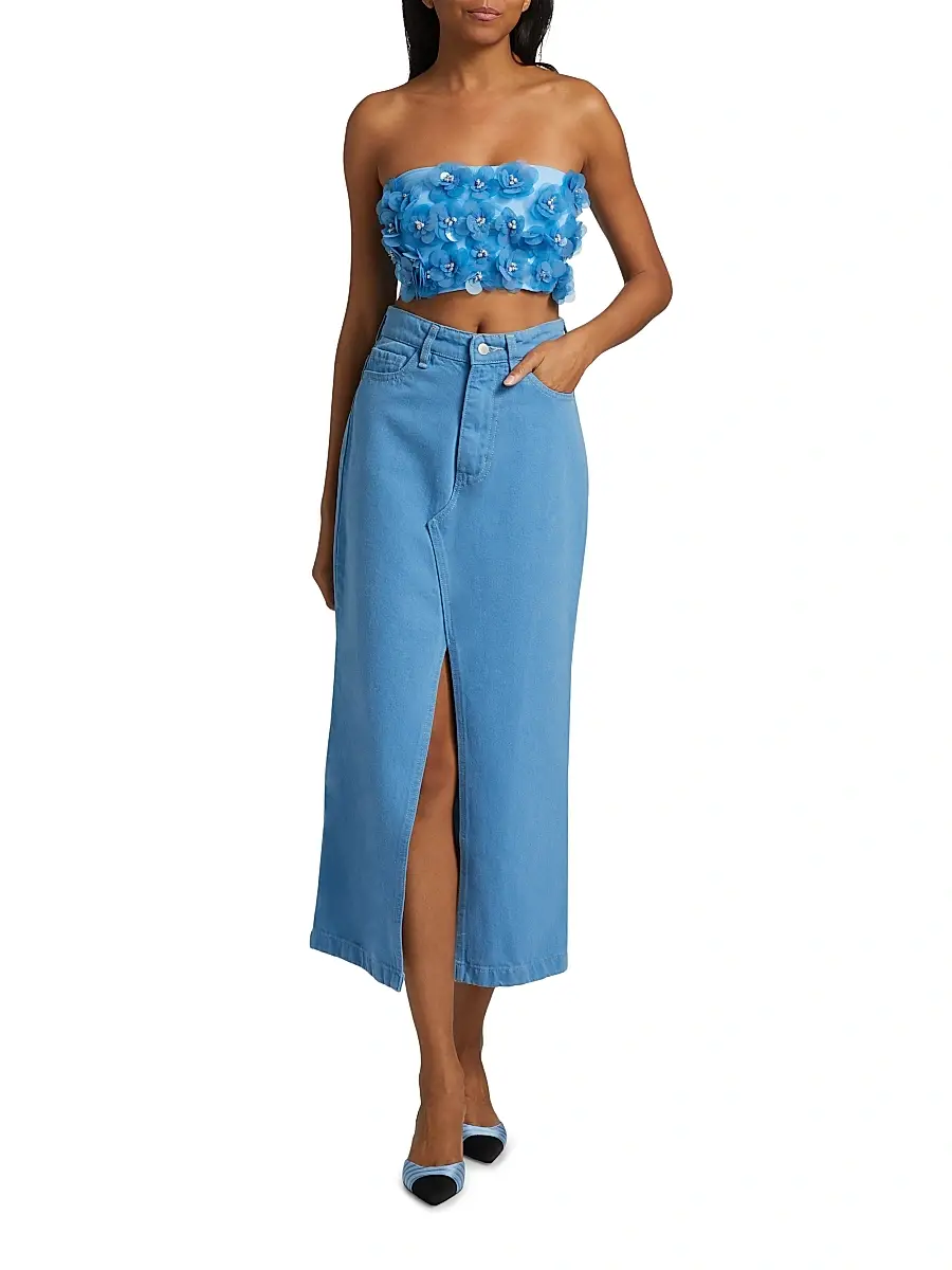 Mariandree Gaitan Women's Emily Embellished Flower Bandeau Crop Top | Thumbnail 2 Mariandree Gaitan Women's Emily Embellished Flower Bandeau Crop Top | Thumbnail 2