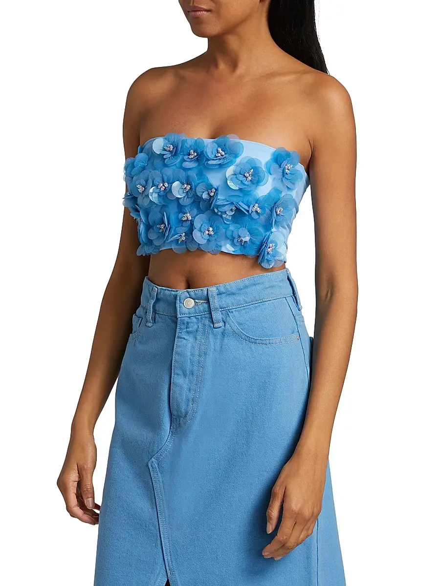 Mariandree Gaitan Women's Emily Embellished Flower Bandeau Crop Top | Thumbnail 4 Mariandree Gaitan Women's Emily Embellished Flower Bandeau Crop Top | Thumbnail 4