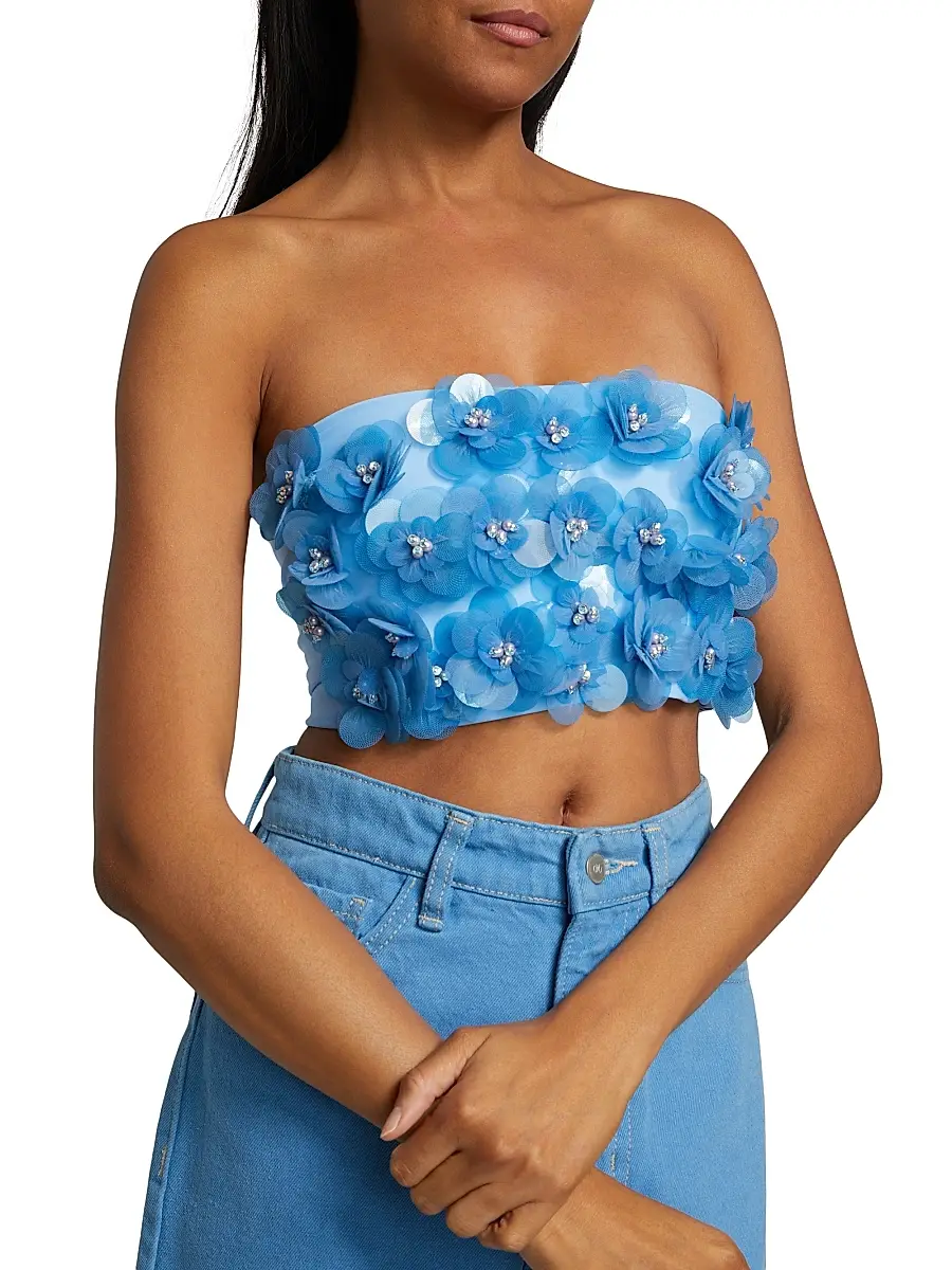 Mariandree Gaitan Women's Emily Embellished Flower Bandeau Crop Top | Thumbnail 6 Mariandree Gaitan Women's Emily Embellished Flower Bandeau Crop Top | Thumbnail 6