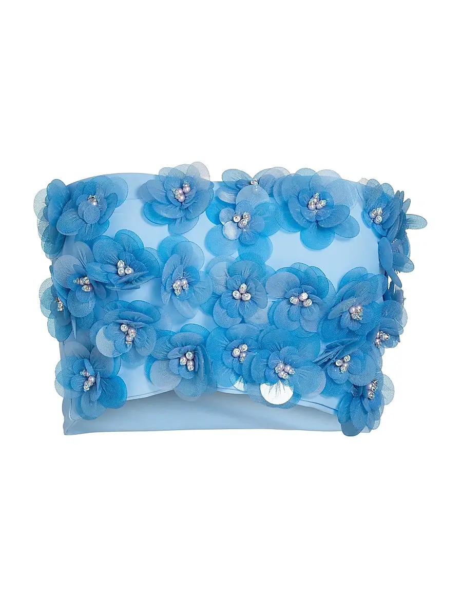 Mariandree Gaitan Women's Emily Embellished Flower Bandeau Crop Top - Blue - Size Medium | Image 1 Mariandree Gaitan Women's Emily Embellished Flower Bandeau Crop Top - Blue - Size Medium | Image 1