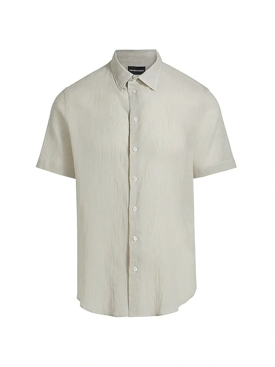 Emporio Armani Men's Solid Cotton Button-Front Shirt - Tan | Image 1 Emporio Armani Men's Solid Cotton Button-Front Shirt - Tan | Image 1