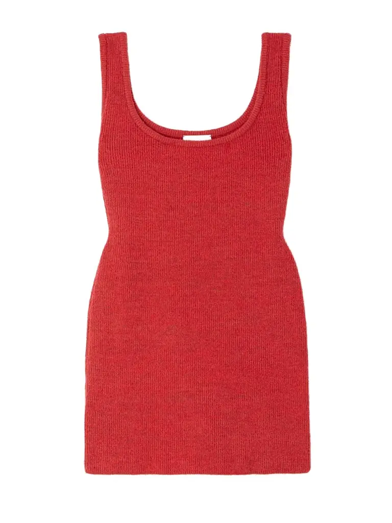 Cotton Crochet-trimmed Ribbed-knit Mini Dress