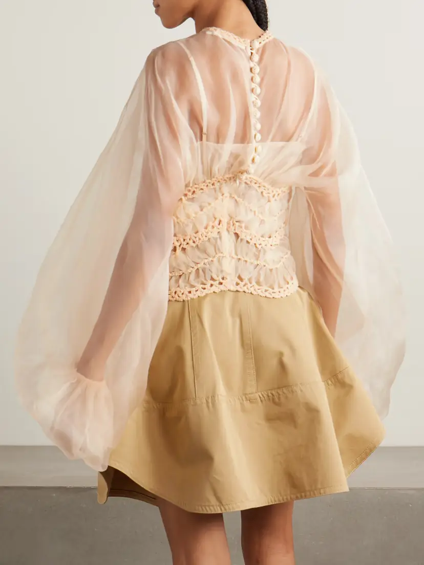 Zimmermann Illuminate Macramé And Tulle-trimmed Gathered Silk-organza Blouse | Thumbnail 4 Zimmermann Illuminate Macramé And Tulle-trimmed Gathered Silk-organza Blouse | Thumbnail 4